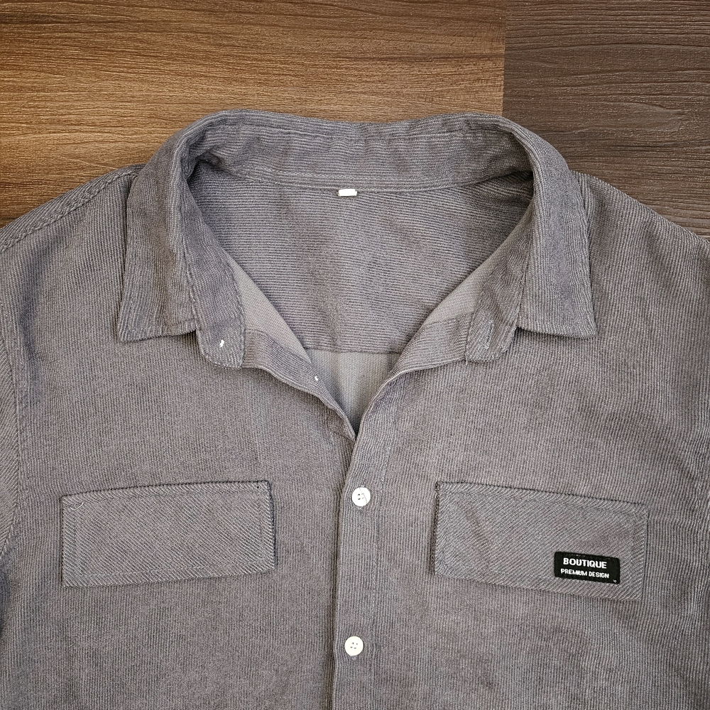 Shein Boutique Gray Corduroy Button Down Shirt - Men's L / XL